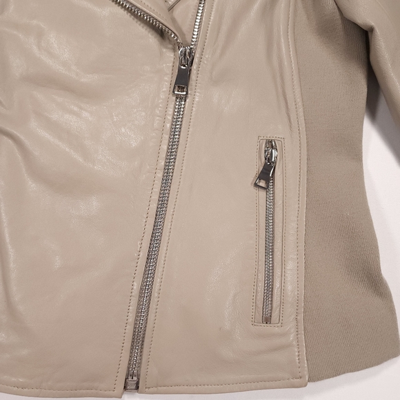 Johnston Murphy Women's Leather Moto Jacket Size Small Light Gray Good Condition - Picture 13 of 14